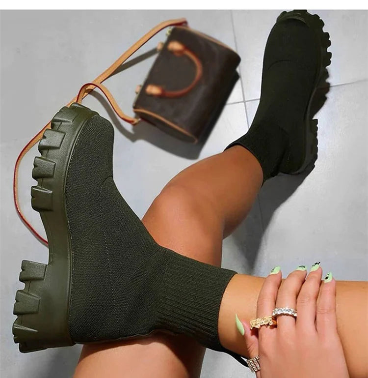 Stylish Short Knitting Platform Ankle Boots for Women