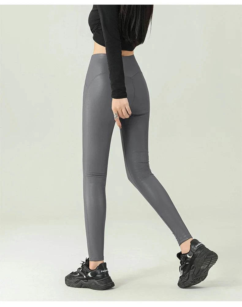 Fall Winter High-Grade Fleece PU Leather Leggings