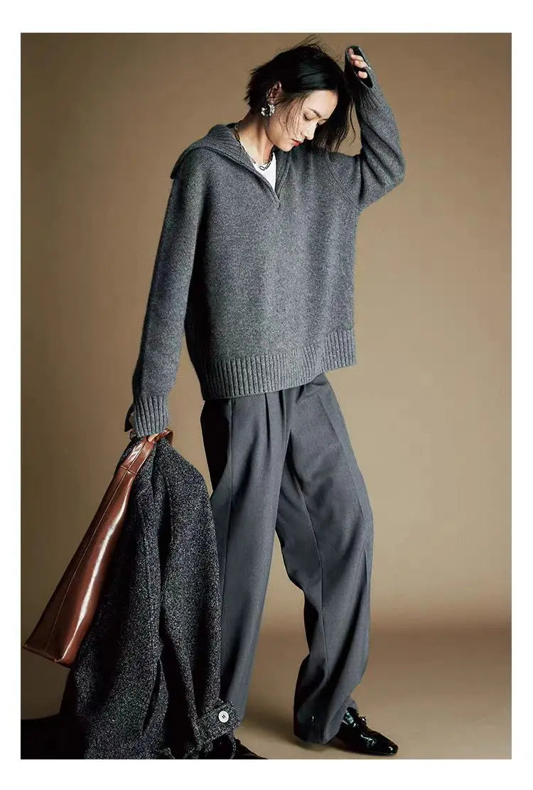 Autumn and Winter Half Zipper Cashmere Sweater for Women