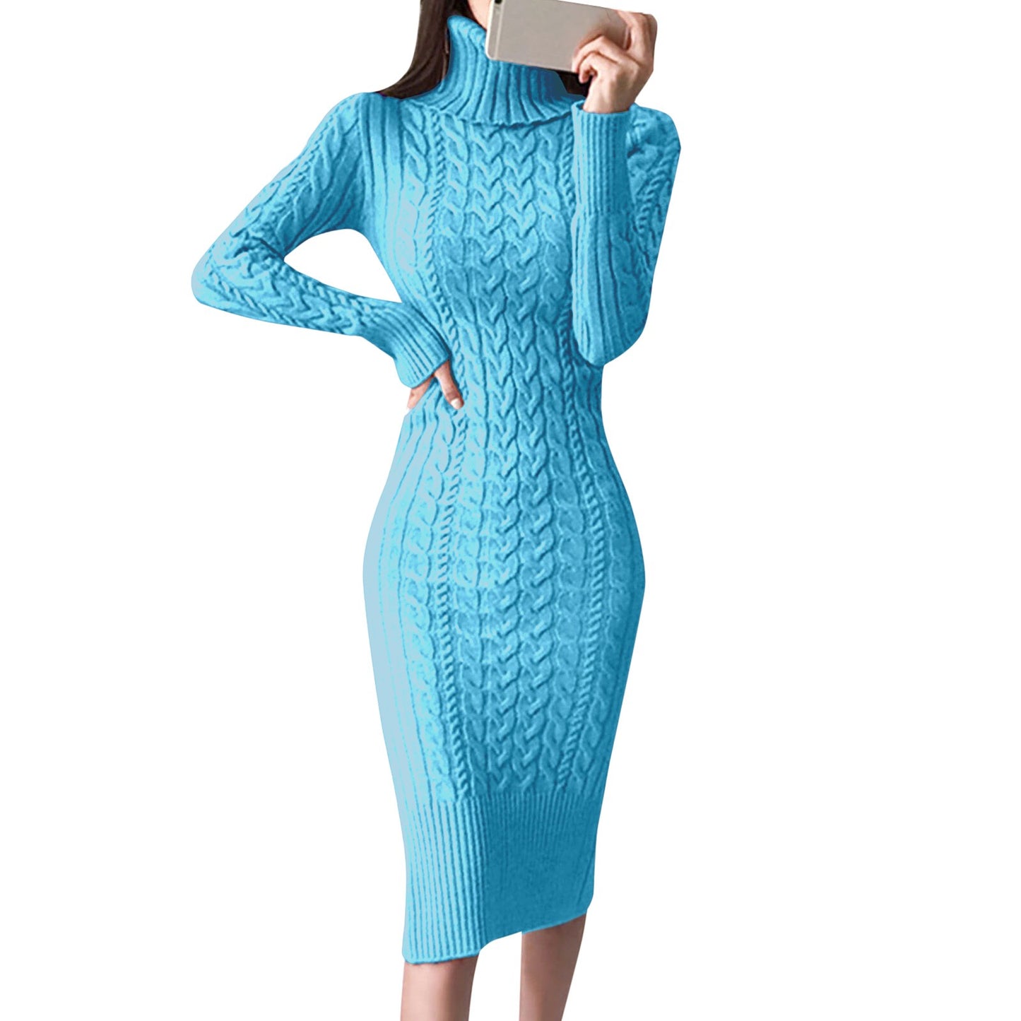 Women's Turtleneck Knitted Long Dress