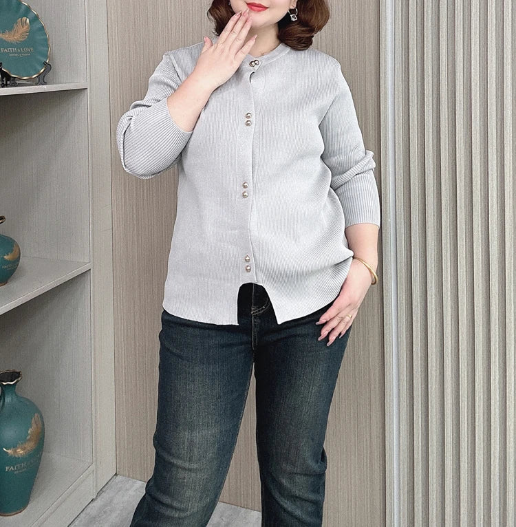 Plus Size Knit Cardigan with Copper Buttons