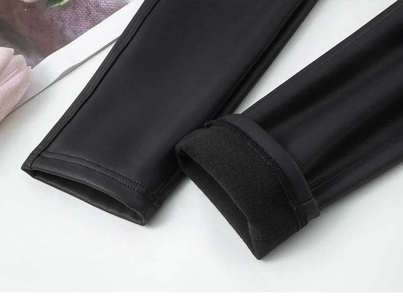 Fall Winter High-Grade Fleece PU Leather Leggings