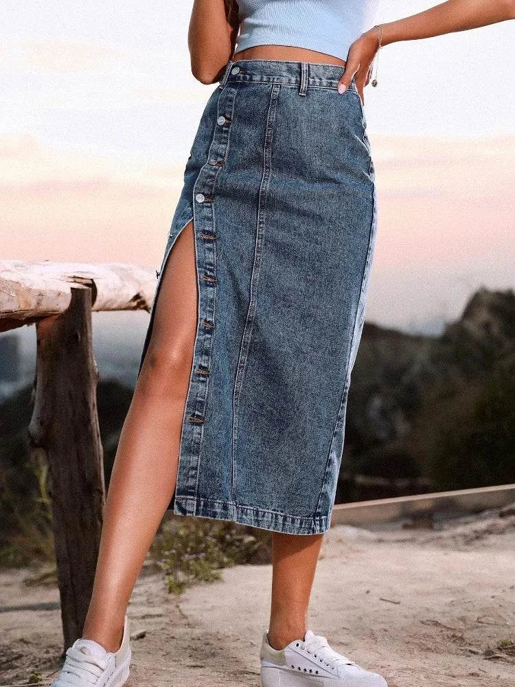 Women's A-Line Side Split Denim Skirt