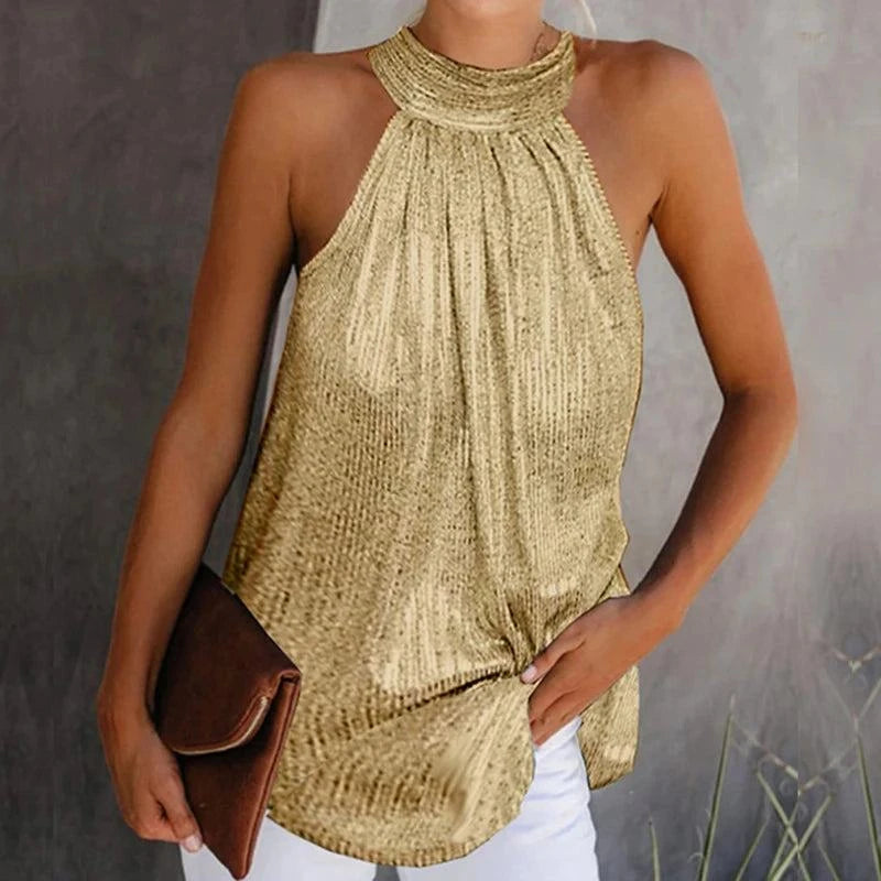 Chic Shiny Halter Neck Tank Top