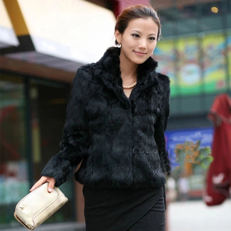 Genuine Rabbit Fur Coat - Fashionable Winter Overcoat