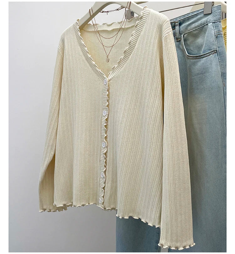 Plus Size Women's Sweater - Autumn Pleated Knitted Cardigan