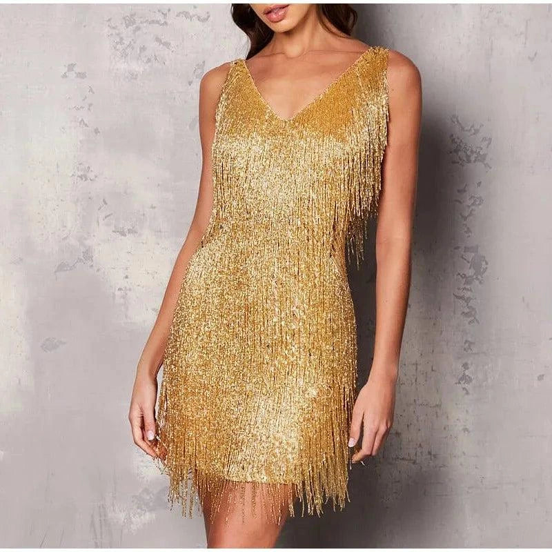 Sexy Tassel Sequins Feather Mini Dress