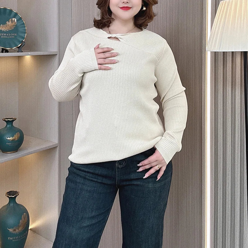 Plus Size Hollow Neck Sweater - Autumn Winter Knitwear