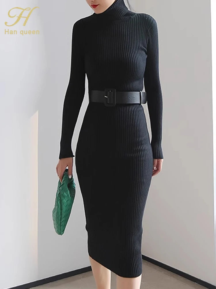 H Han Queen Turtleneck Bodycon Sweater Dress