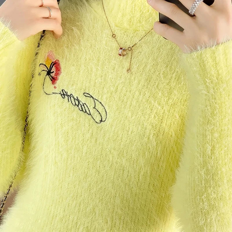 Autumn Winter Imitation Mink Fleece Sweater Dress