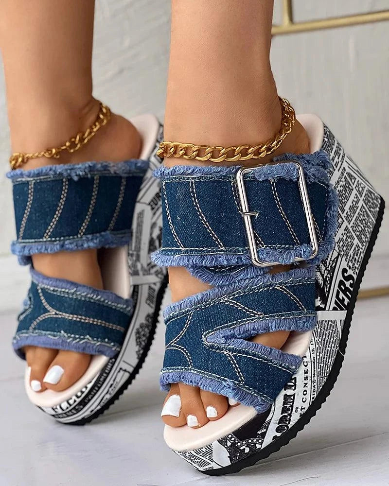 Chic Denim Wedge Sandals