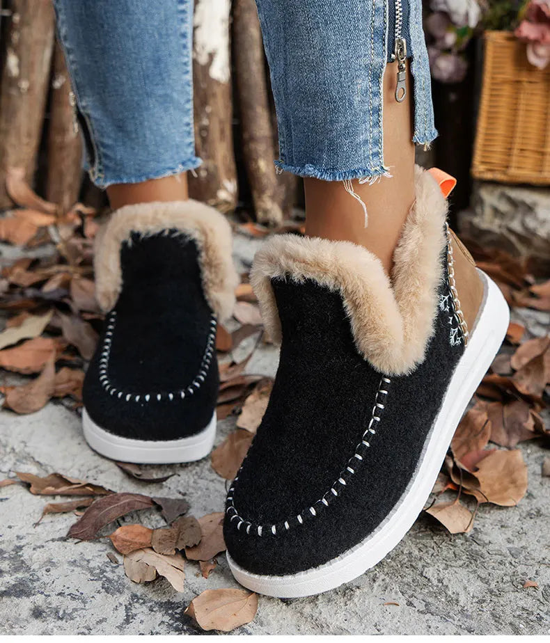 Warm Fur Slip-On Ankle Boots for Women