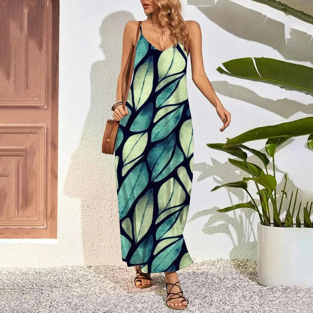 Chic Plus Size 3D Feather Print Maxi Dress