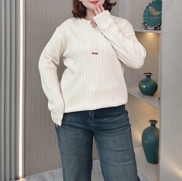 Women's V-Neck Knitted Sweater - Slimming & Stylish