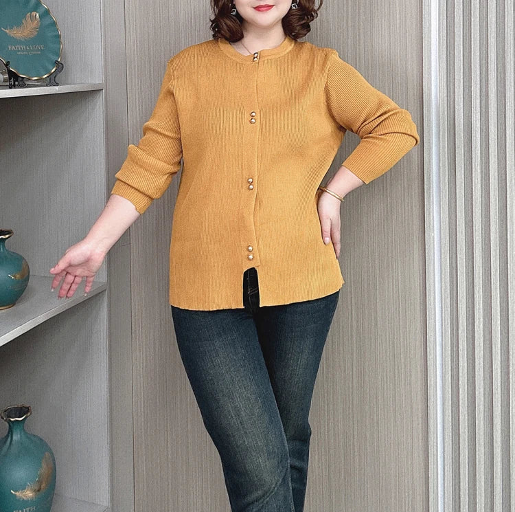 Plus Size Knit Cardigan with Copper Buttons