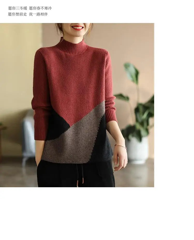 Autumn Winter Panelled Vintage Sweaters for Women