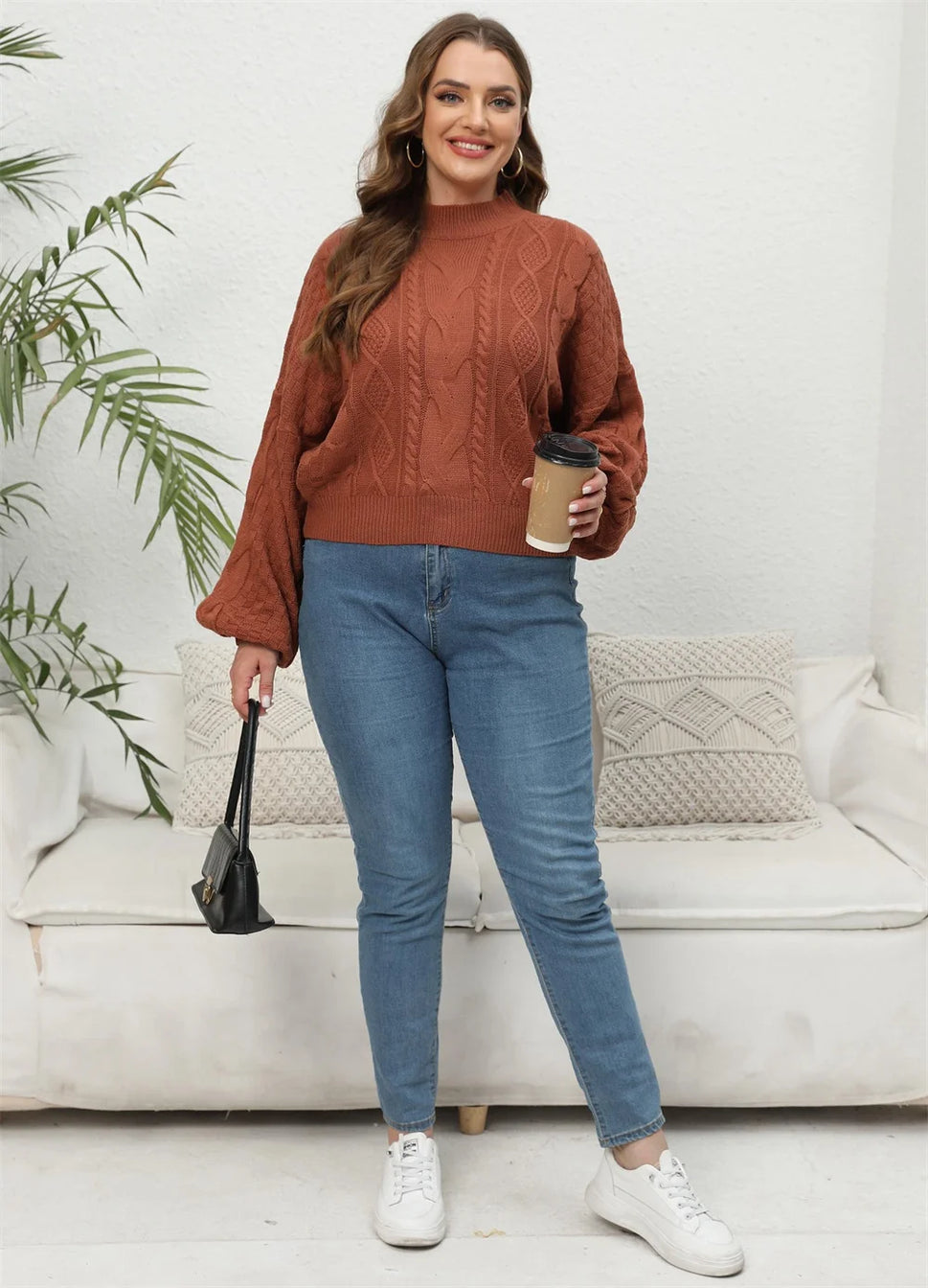 GIBSIE Plus Size Women's Short Sweaters - Autumn Winter