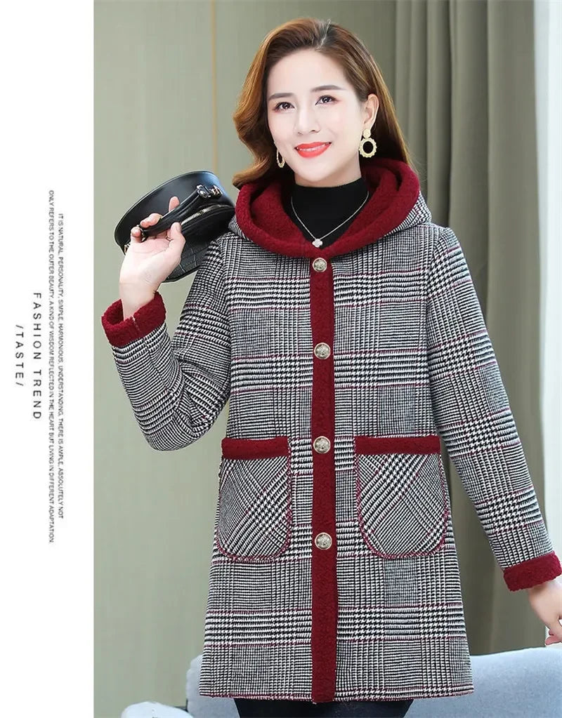 Add Velvet Plaid Coat for Women