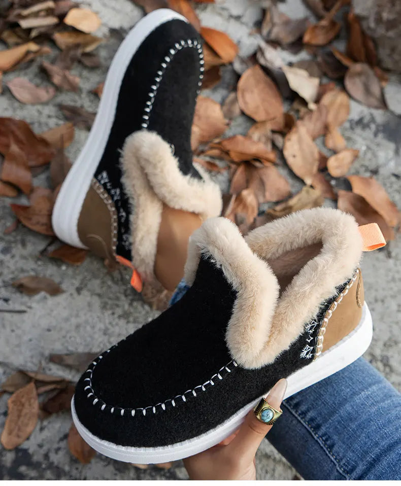 Warm Fur Slip-On Ankle Boots for Women