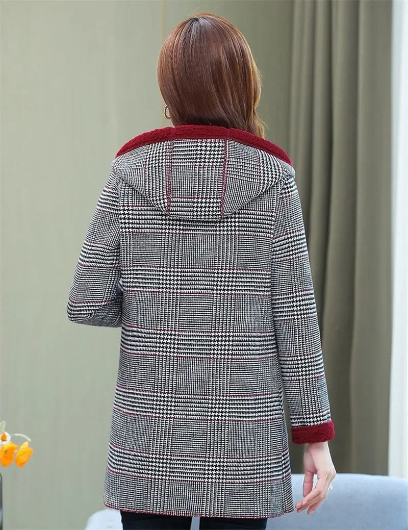 Add Velvet Plaid Coat for Women