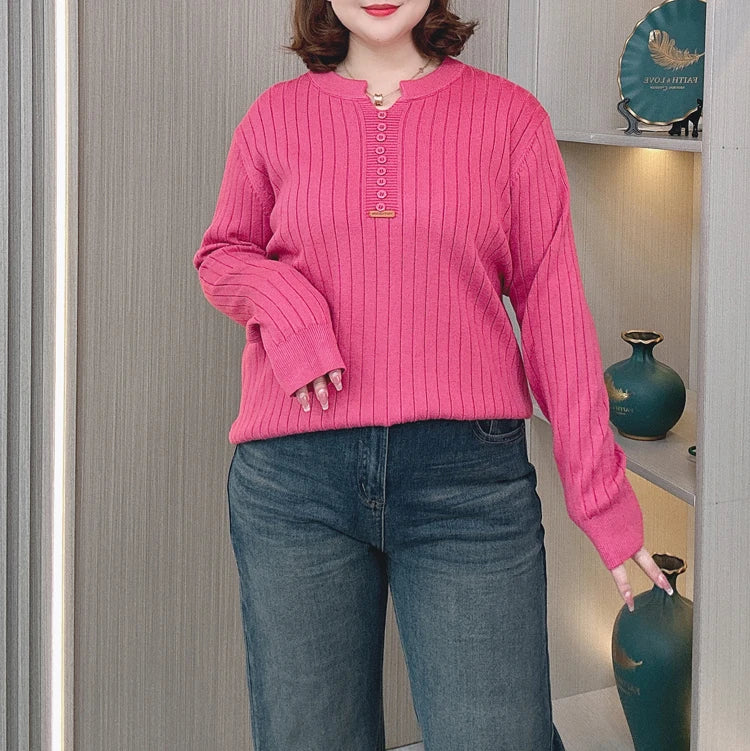 Women's V-Neck Knitted Sweater - Slimming & Stylish