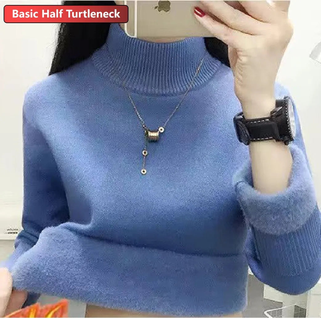 Elegant Velvet Lined Turtleneck Sweater for Women