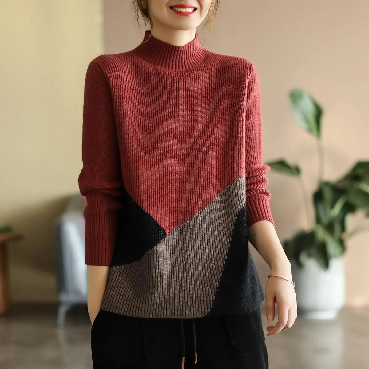 Autumn Winter Panelled Vintage Sweaters for Women