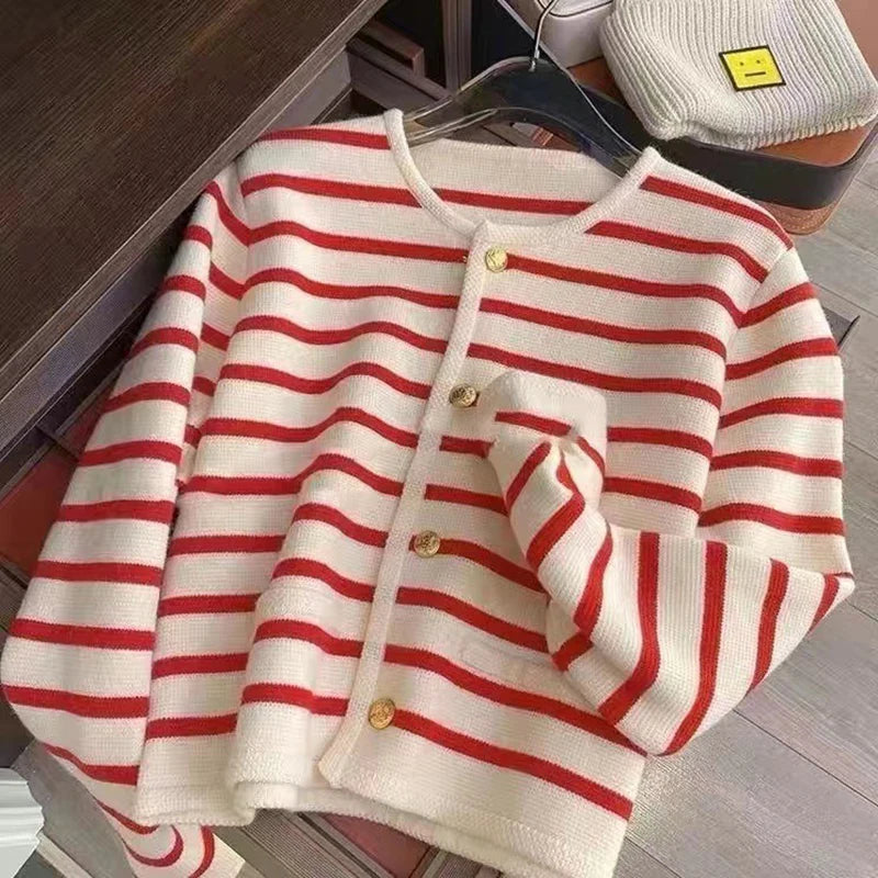 Trendy Stripe Knitted Cardigan for Women