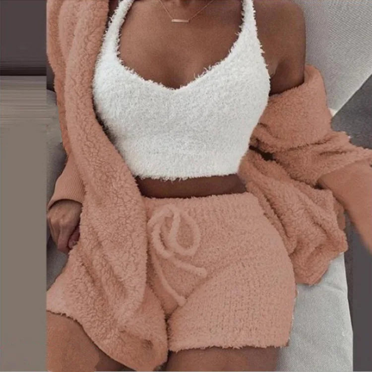 3PCS Thickened Warm Sleepwear Set for Winter