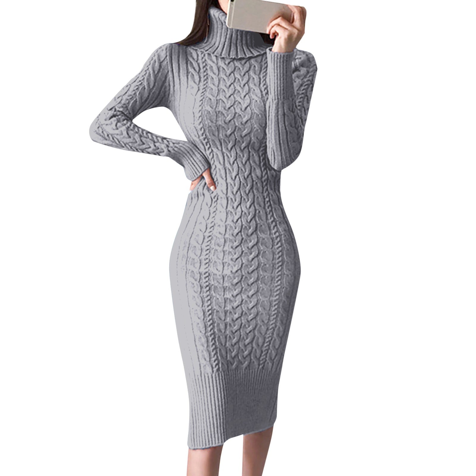 Women's Turtleneck Knitted Long Dress