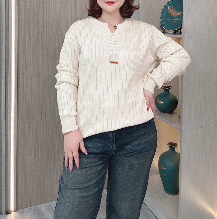 Women's V-Neck Knitted Sweater - Slimming & Stylish