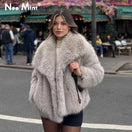 Switch Fashion Gradient Fluffy Fur Coat Women High Street Luxury Big Fur Collar Faux Fox Fur Jacket Female Overcoats by Neo Mint 1 image