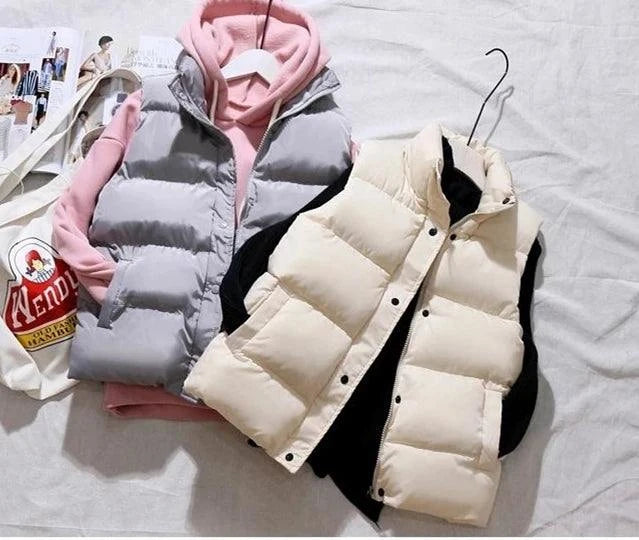 Women Winter Warm Cotton Padded Puffer Vests Sleeveless Parkas Jacket