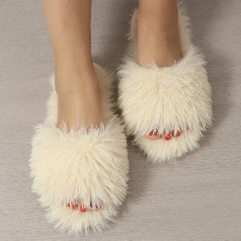 Women's Faux Fur Fluffy Indoor Slippers - Warm & Stylish