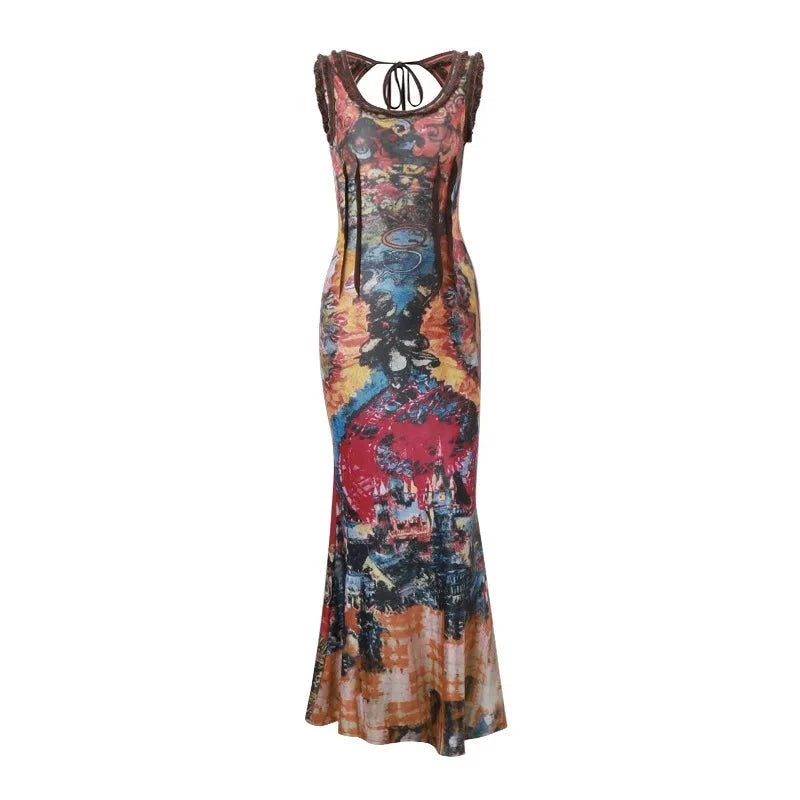 Summer Tie-Dye U-Neck Slim Dress