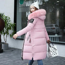 Switch Winter Fashion Fur Collar Hoodie Parka in pink, women&#39;s casual zipper puffer coat, stylish and warm design. 1 image