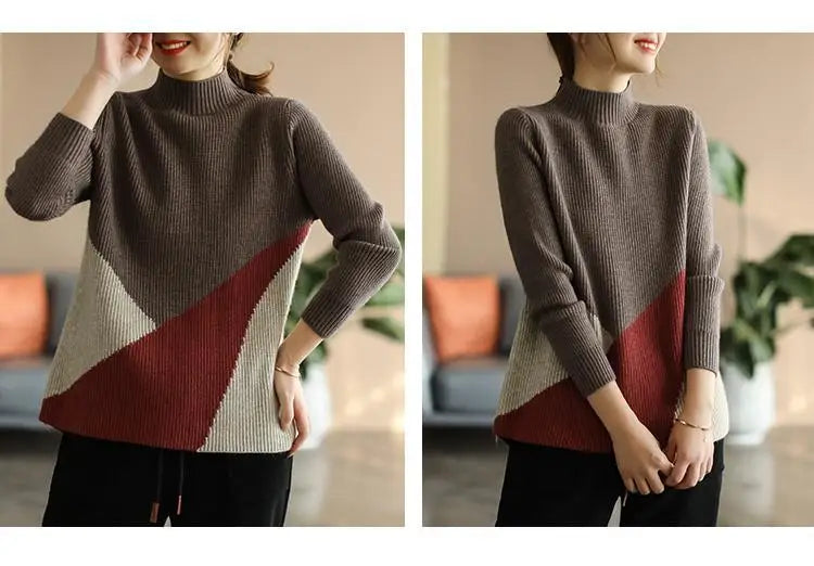 Autumn Winter Panelled Vintage Sweaters for Women