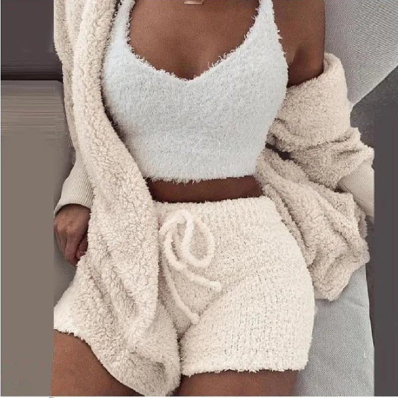 3PCS Thickened Warm Sleepwear Set for Winter