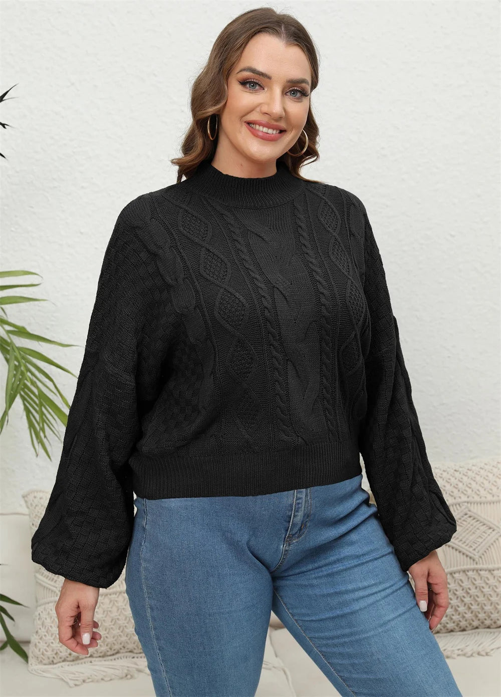 GIBSIE Plus Size Women's Short Sweaters - Autumn Winter