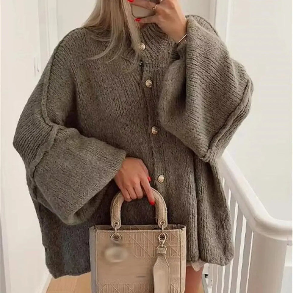 French Fashion Loose O-Neck Sweater Cardigan