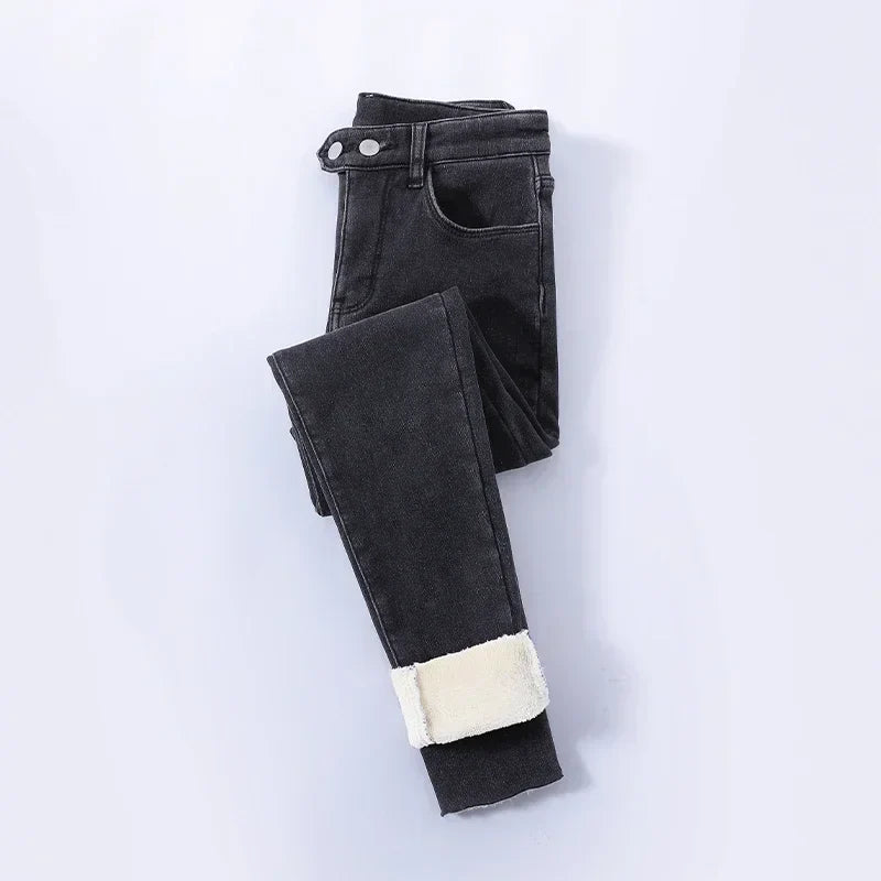 ZOENOVA Winter Velvet High Waist Skinny Jeans