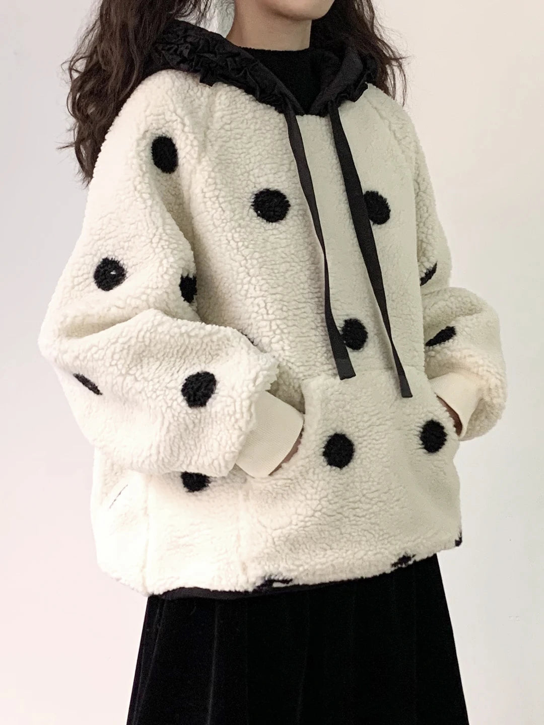 Round Neck Pullover with Polka Dot Pockets for Women