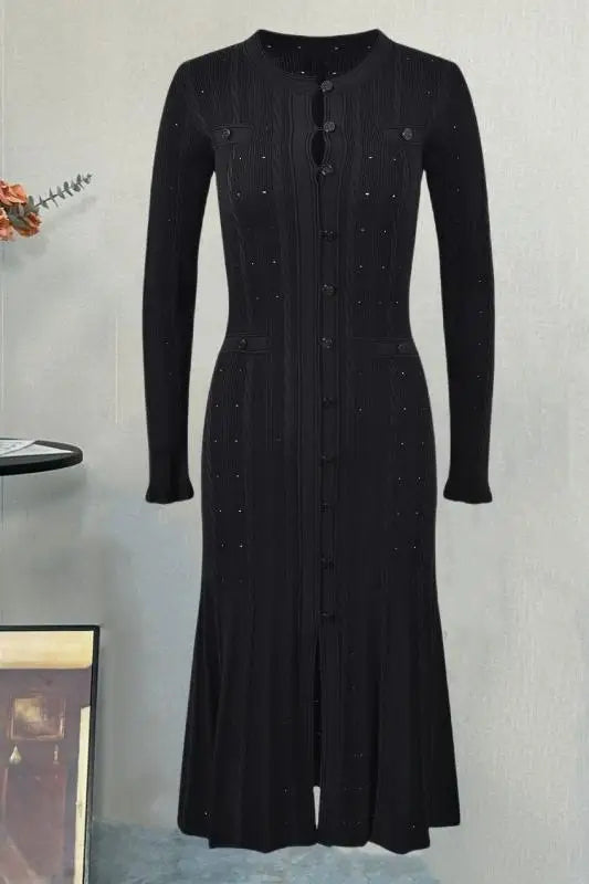 New Autumn Winter Women's V Neck Knitted Long Sleeve Dress