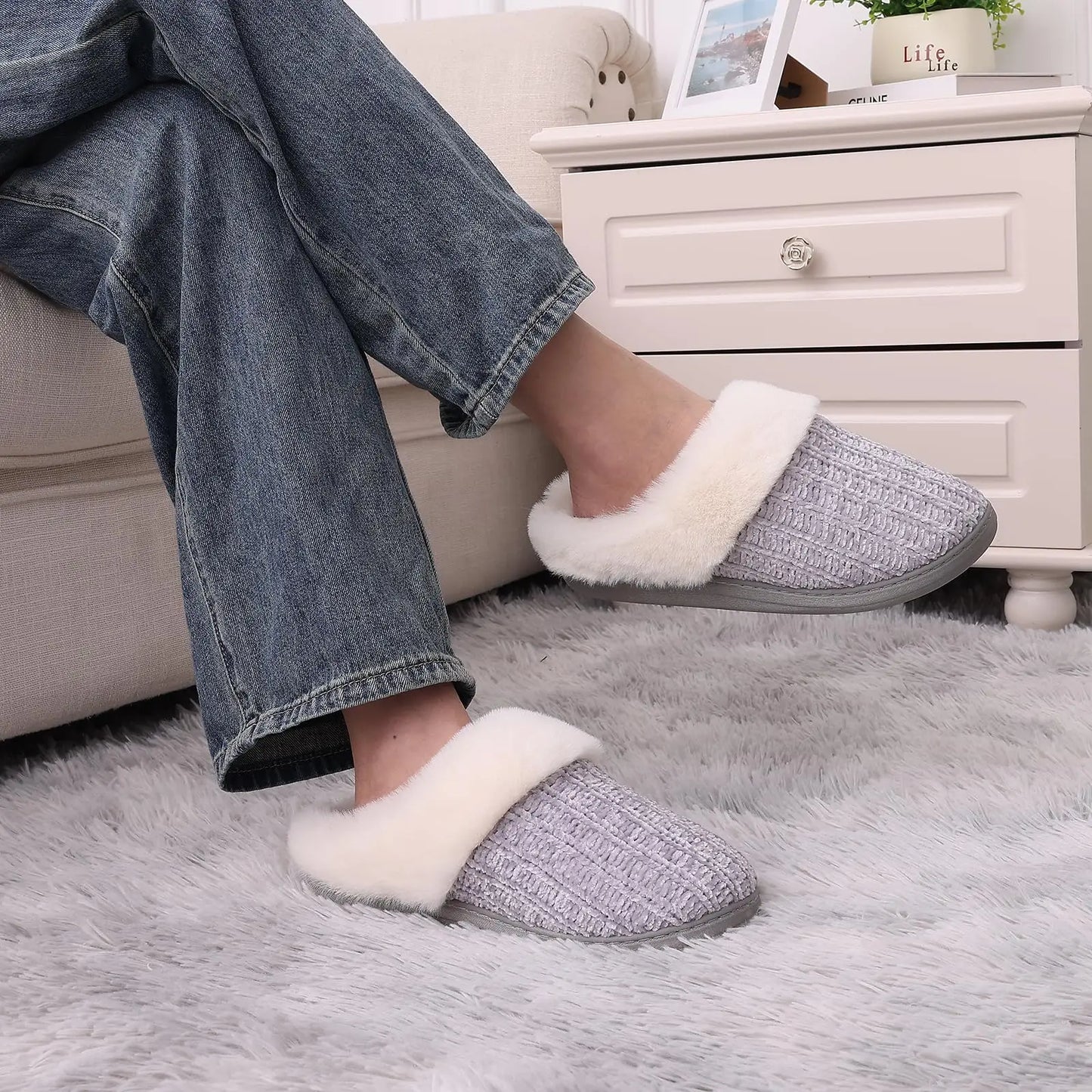 Comwarm Winter Knit Fur Slippers - Soft & Cozy