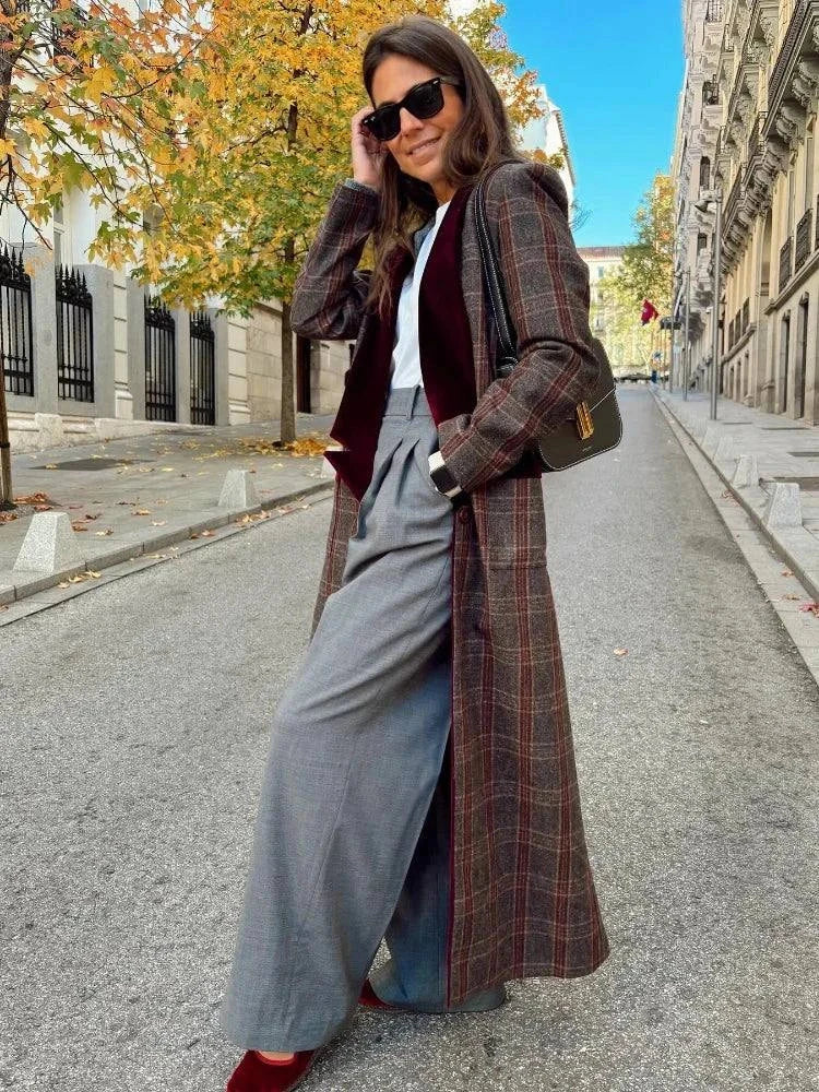 Fashion Colorful Plaid Woolen Overcoat for Women