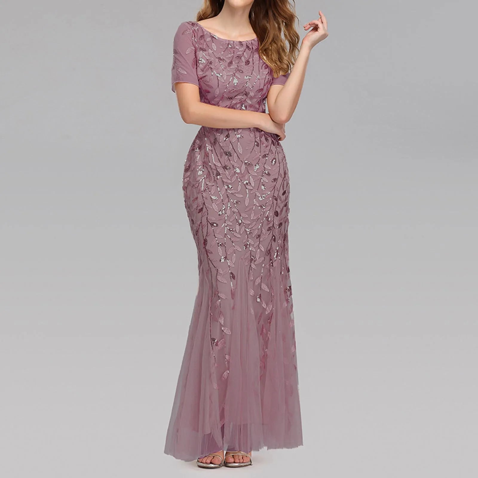 Luxury Sequin Mesh Evening Maxi Dress