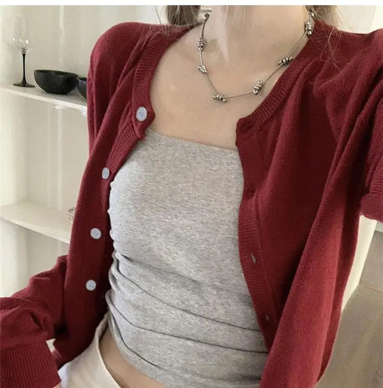 Alobee Red Knit Cardigan for Women