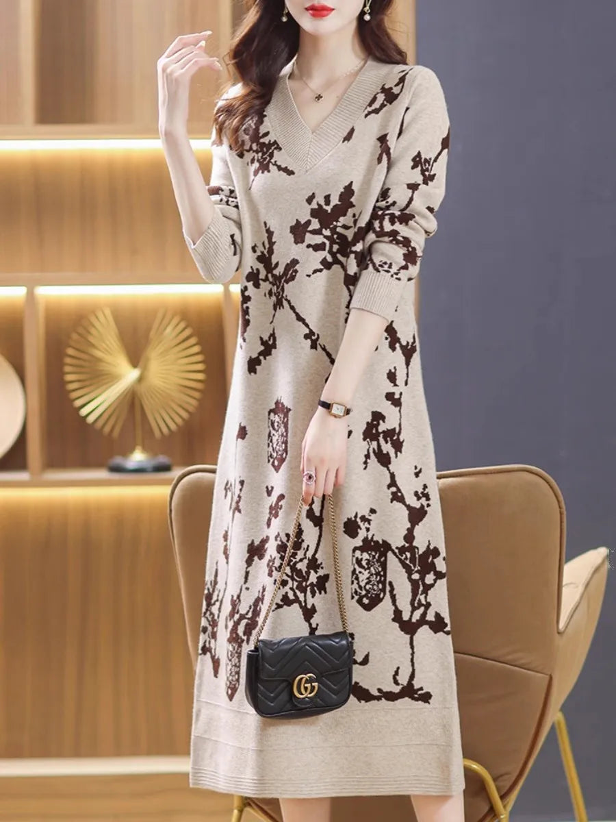 Temperament V-Neck Sweater Dress