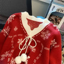 Switch Christmas Snowflake Sweater Women Jumper Bow V Neck 2 image