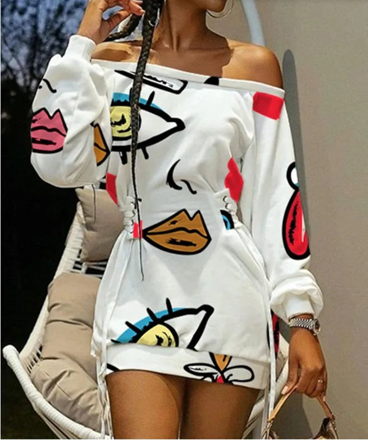 Elegant Printed Long Sleeve Mini Dress